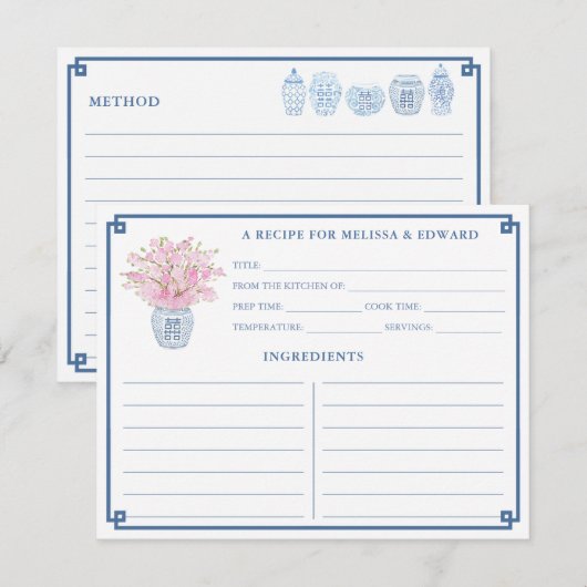 Carte Chinoiserie Chic Rose et Blue Recette (Devant / Derrière)