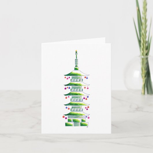 Carte Chinoiserie Christmas Pagoda: Blank Note Card (Devant)