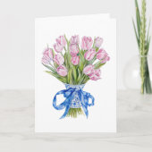 Carte Chinoiserie Fleurs Tulipes Bleu Ruban Greeting Vie (Devant)