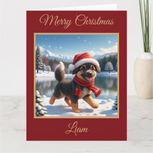 Carte Chiot allemand au lac de montagne de neige