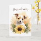 Carte Chiot Anniversaire Avec Tournesol (Fleur jaune)