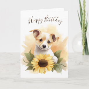 Carte Chiot Anniversaire Avec Tournesol