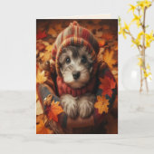 Carte Chiot au pull confortable d'automne (Fleur jaune)