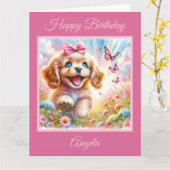 Carte Chiot Cocker Spaniel adorable avec papillons (Fleur jaune)
