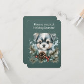 Carte Chiot Dans Une Guirlande De Noël (Devant/Arrière en situation)