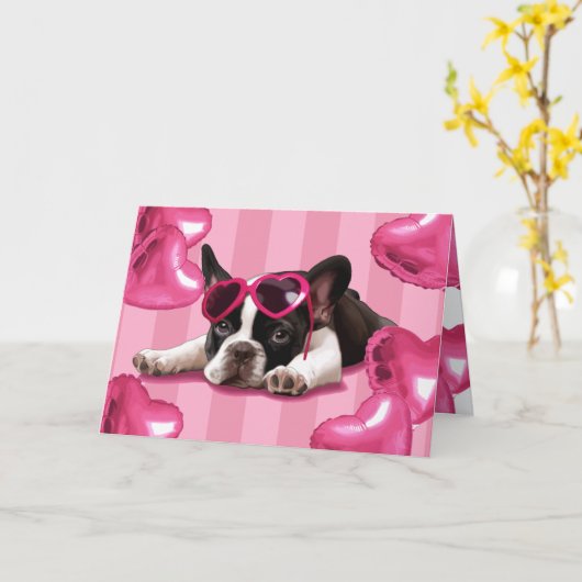 Carte Chiot de bouledogue français (Fleur jaune)