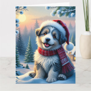 Carte Chiot de Noël dans le paysage hivernal de neige