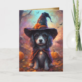 Carte Chiot de sorcière - Halloween heureux, Chien migno