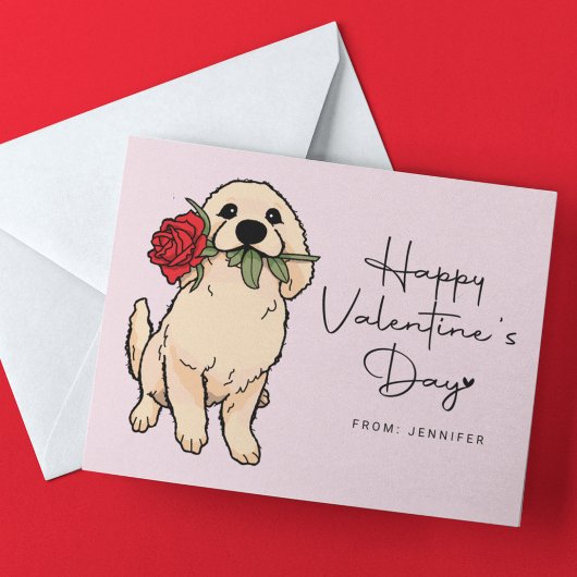 Carte Chiot HEUREUSE SAINTE-VALENTIN À Fleur