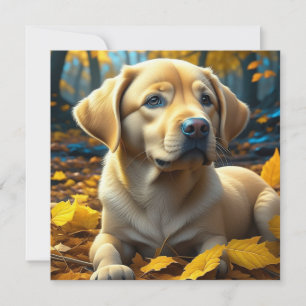 Carte Chiot jouant dans les feuilles d'automne