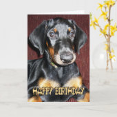 Carte Chiot mignon de Pinscher de dobermann de joyeux (Fleur jaune)