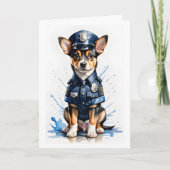 Carte Chiot mignon en uniforme de police aquarelle (Devant)