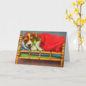 Carte chiot mignon endormi (Fleur jaune)