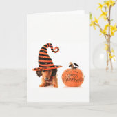 Carte Chiot mignon Halloween de teckel (Fleur jaune)