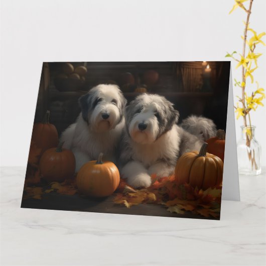 Carte Chiot Old English Sheepdog Délice d'Automne Citrou (Fleur jaune)