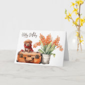 Carte Chiot Sur La Valise Pour Anniversaire (Fleur jaune)