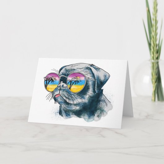 Carte Chiot Tropical Aquarelle (Devant)