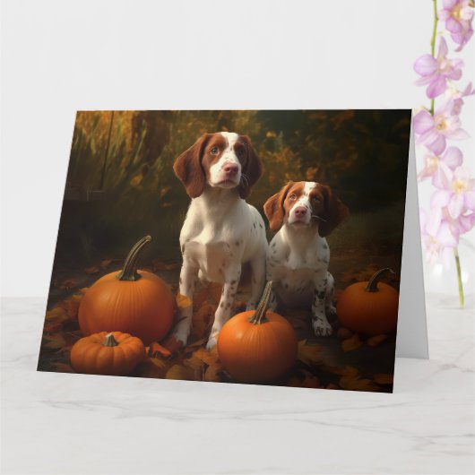 Carte Chiots Brittany Spaniel Délice d'Automne Citrouill (Orchidée)