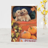 Carte Chiots citrouilles - Camion - Thanksgiving (Fleur jaune)