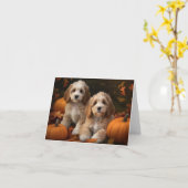Carte Chiots Cockapoo Délice d'Automne Citrouille  (Fleur jaune)