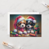 Carte Chiots de Noël Dur Pastel (Devant/Arrière en situation)