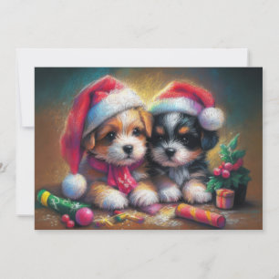 Carte Chiots de Noël Dur Pastel