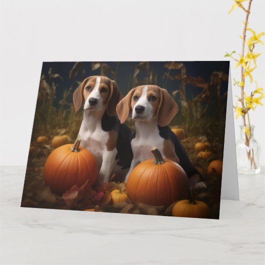 Carte Chiots Foxhound Anglais Américain Délice d'Automne (Fleur jaune)