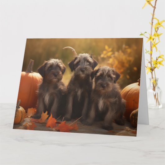 Carte Chiots Griffon à Poil Dur Pointer Automne (Fleur jaune)
