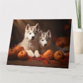Carte Chiots Husky Sibérien Délice d'Automne Citrouille  (Devant)