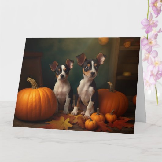 Carte Chiots Rat Terrier Délice d'Automne Citrouille  (Orchidée)