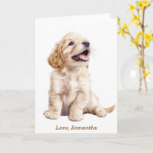 Carte Chiots Retriever au caractère doré personnalisé (Fleur jaune)