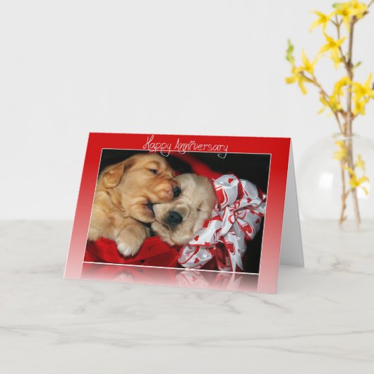Carte Chiots Retriever d'or d'anniversaire (Fleur jaune)