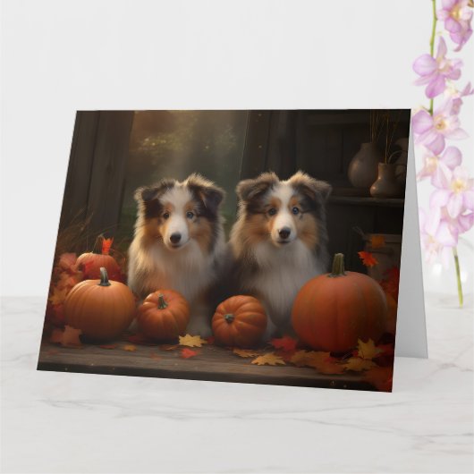 Carte Chiots Rough Collie Délice d'Automne Citrouille  (Orchidée)