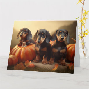 Carte Chiots teckel Délice d'automne Citrouille