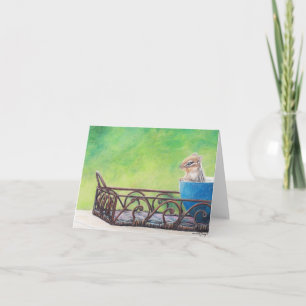 Carte Chipmunk dans Blue Bowl Animal Art Note Card