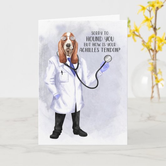Carte Chirurgie Achilles Tendon Funny Hound Chien Docteu (Fleur jaune)