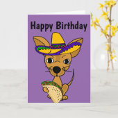 Carte Chiwawa drôle mangeant la bande dessinée de taco (Fleur jaune)