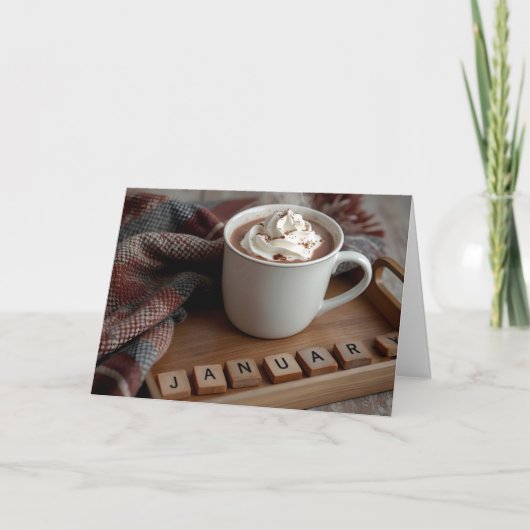 Carte Chocolat Chaud d'Anniversaire de Janvier (Devant)