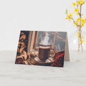 Carte Chocolat chaud d'anniversaire par fenêtre d'hiver (Fleur jaune)