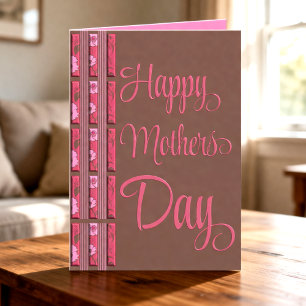 Carte Chocolat et fleurs roses et rayures pour la fête d