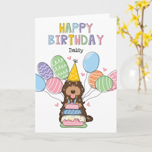 Carte Chocolat Tan Cockapoo Chien Cavapoo Joyeux Anniver (Fleur jaune)