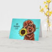 Carte Chocolate Labraoodle Happy Sunflower Day Custom (Fleur jaune)