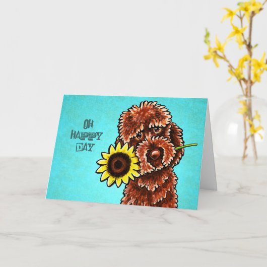 Carte Chocolate Labraoodle Happy Sunflower Day Custom (Fleur jaune)