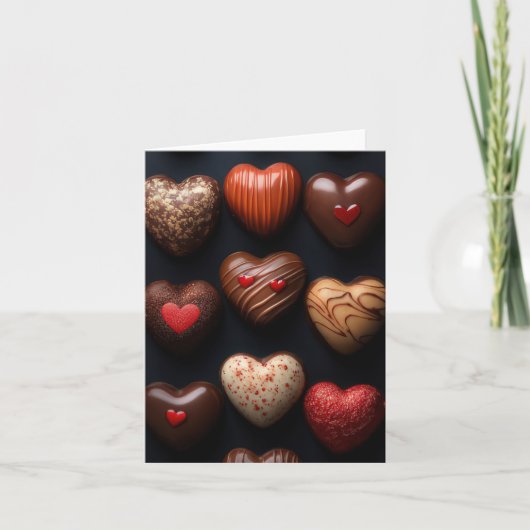 Carte Chocolats en forme de coeur Salutation de Valentin (Devant)