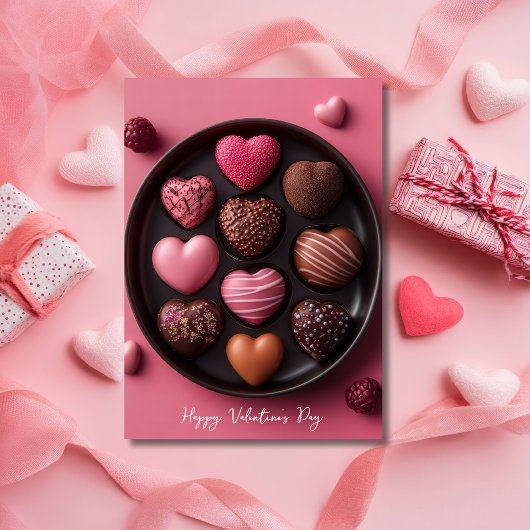 Carte Chocolats en forme de coeur Salutation Valentine