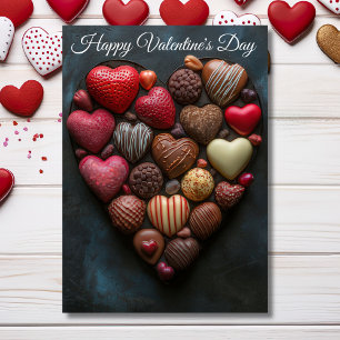 Carte Chocolats en forme de coeur Salutation Valentine