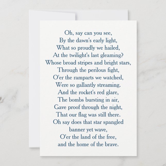 Carte Chorale nationale d'hymne aux États-Unis (Devant)