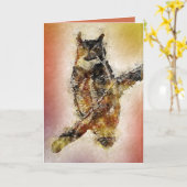 Carte Chouette à Branche Art Abstrait Anniversaire (Fleur jaune)