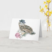 Carte Chouette aquarelle (Fleur jaune)