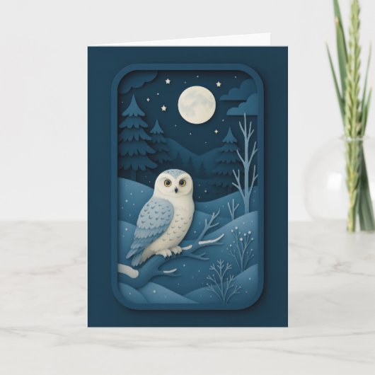 Carte Chouette au Clair de Lune dans une Forêt enneigée (Devant)